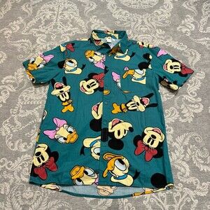Disney Mickey & Friends Shirt Mens Standard Teal All-Over Print Button-Up
